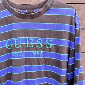 Guess Blue and Green Striped Tee